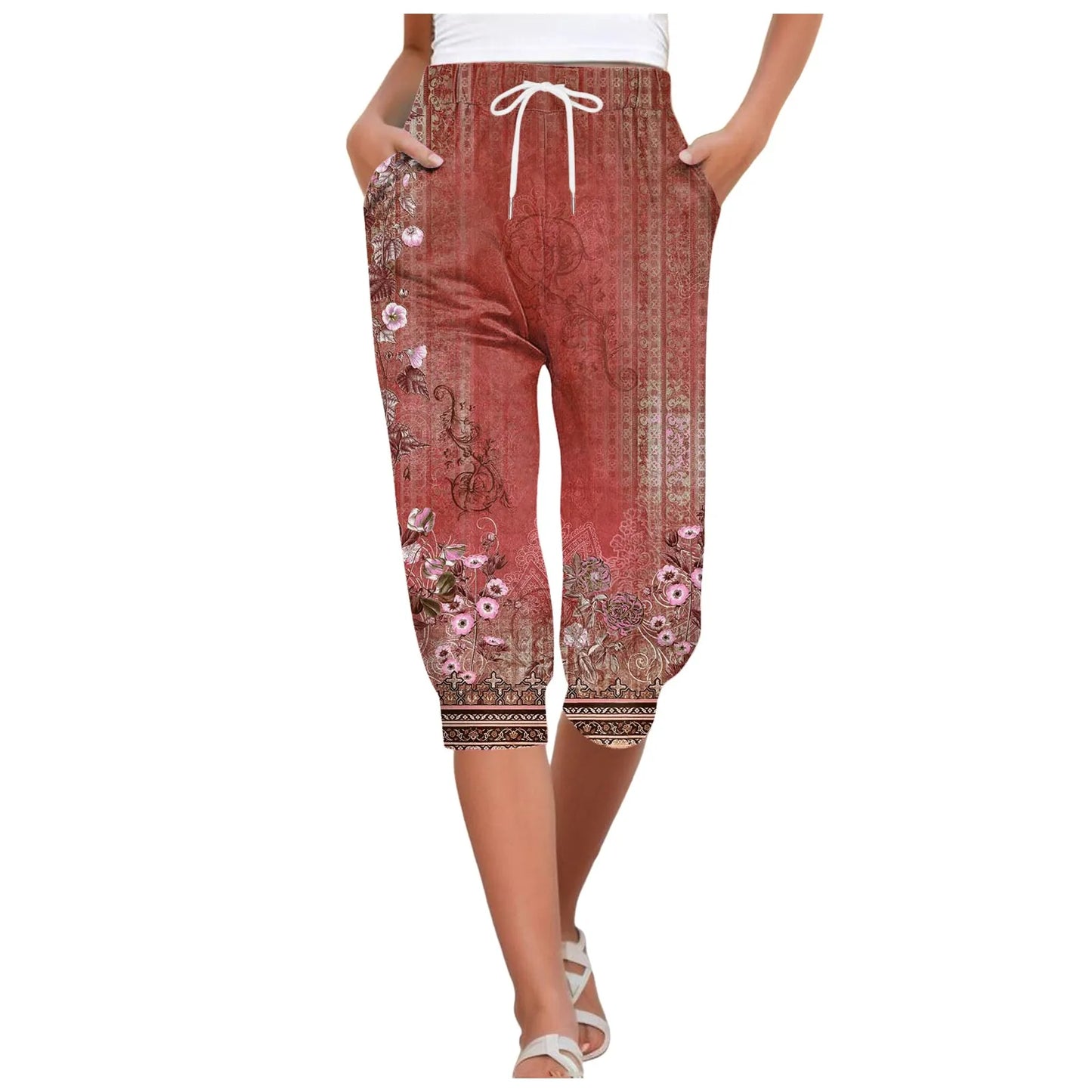 Over sized Drawstring Sweatpants Capris For Women