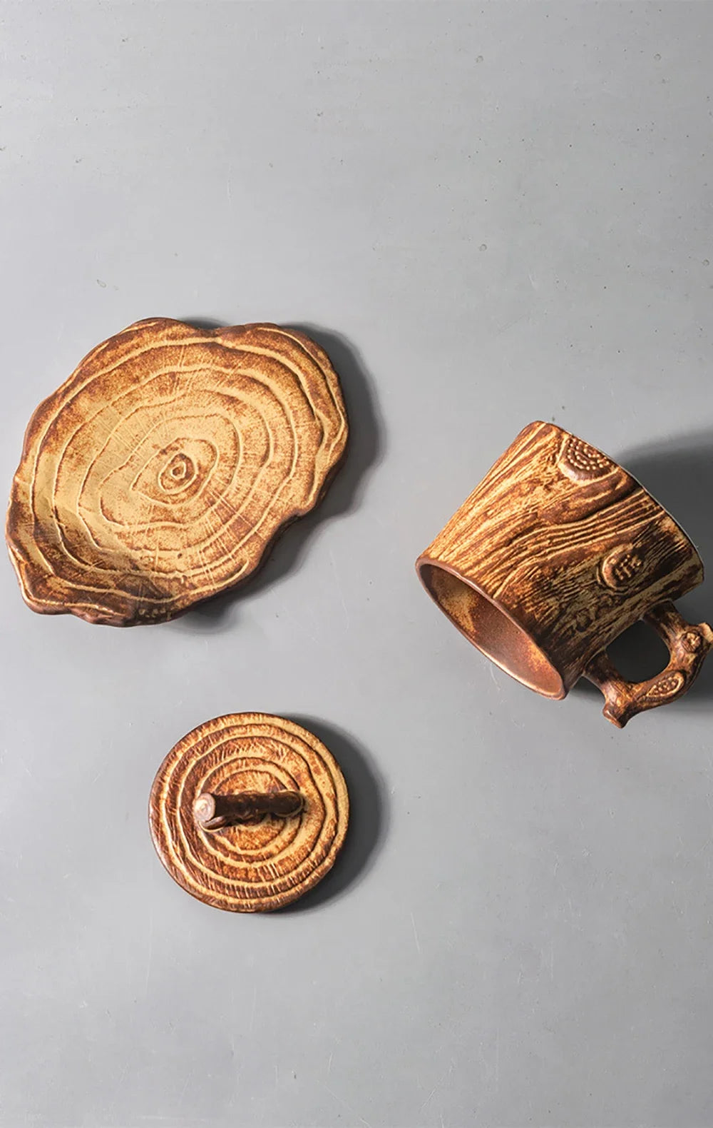 Original Wood Texture Ceramic Coffee Mug with Lid