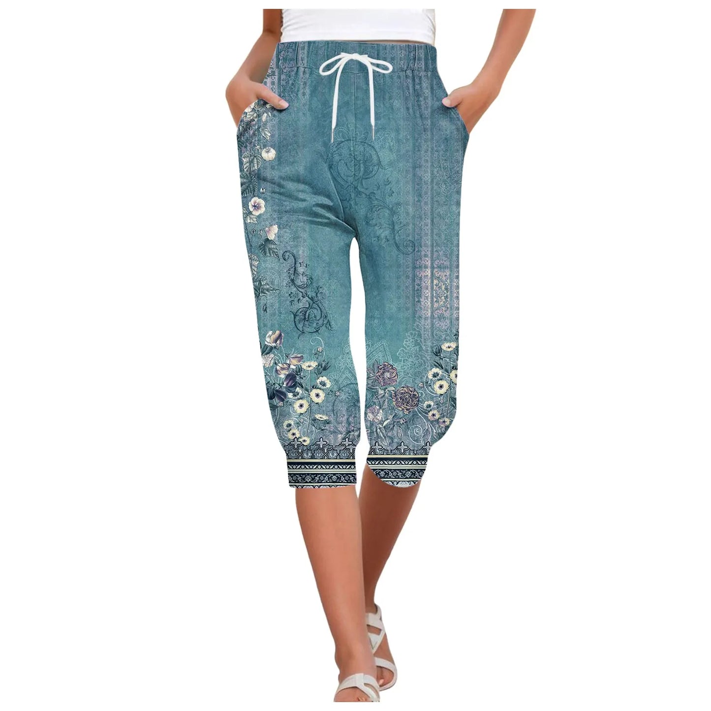 Over sized Drawstring Sweatpants Capris For Women