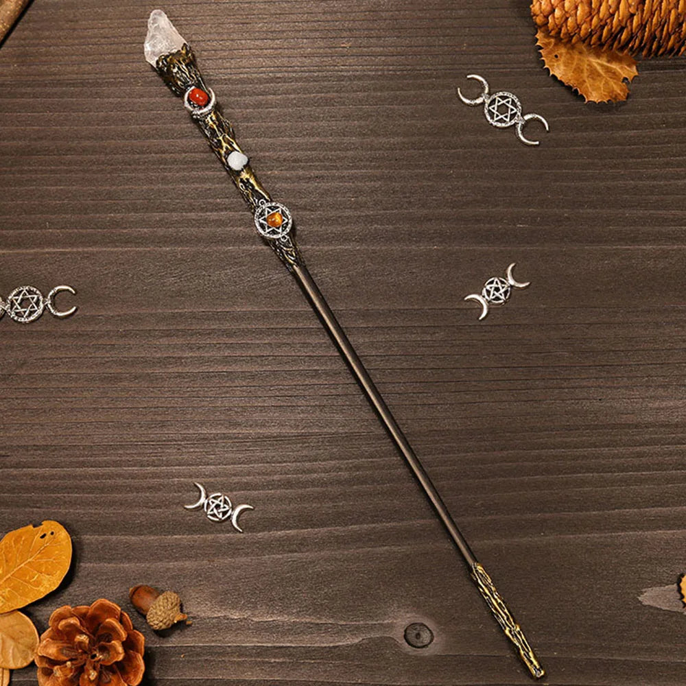 Natural Crystal Wiccan Wand Wood Handmade Unique