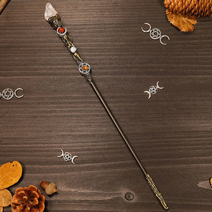Natural Crystal Wiccan Wand Wood Handmade Unique