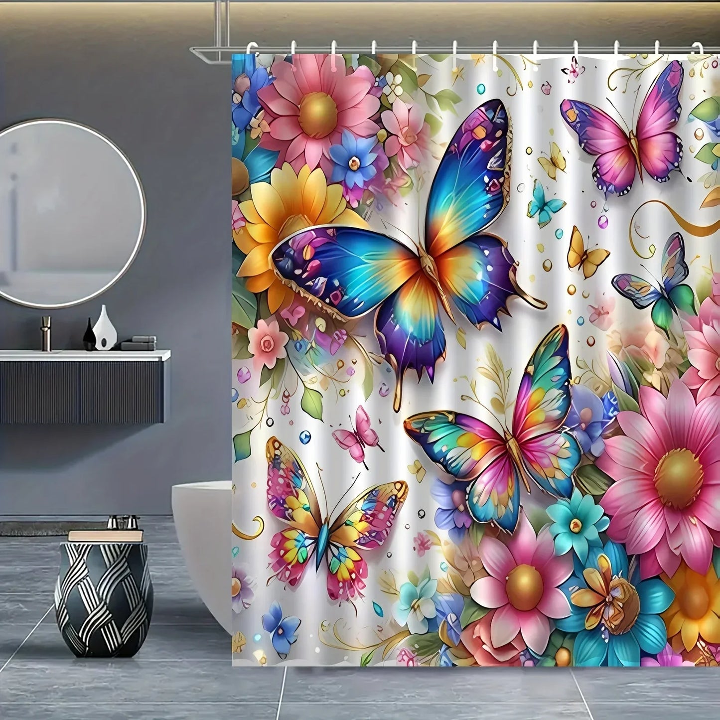 Butterfly print shower curtain