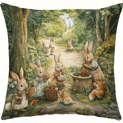 Rabbit Pattern Pillow Cover, Spring Design