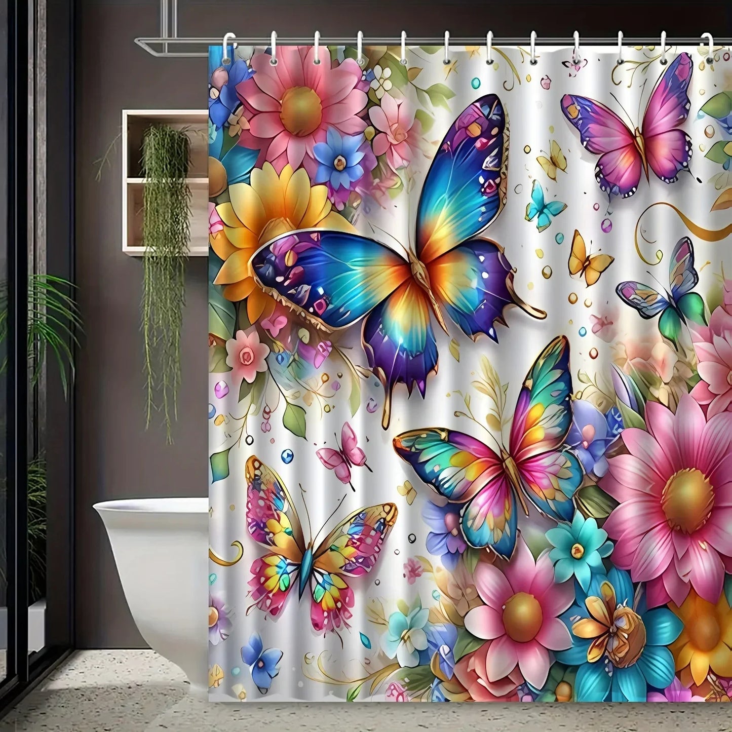 Butterfly print shower curtain