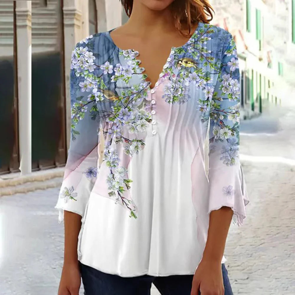 Women'S V-Neck Button-Down T-Shirt