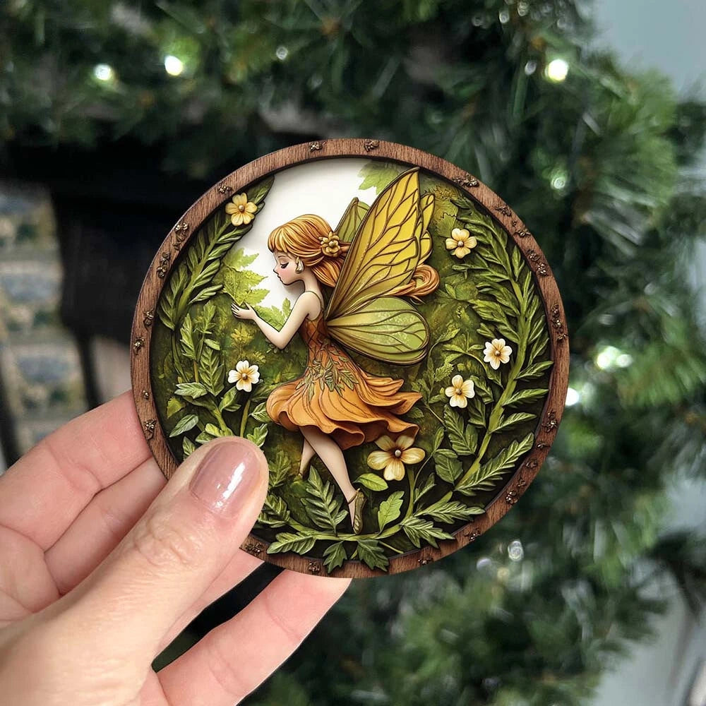 6 Pieces Wooden Coasters Green Elf Pattern