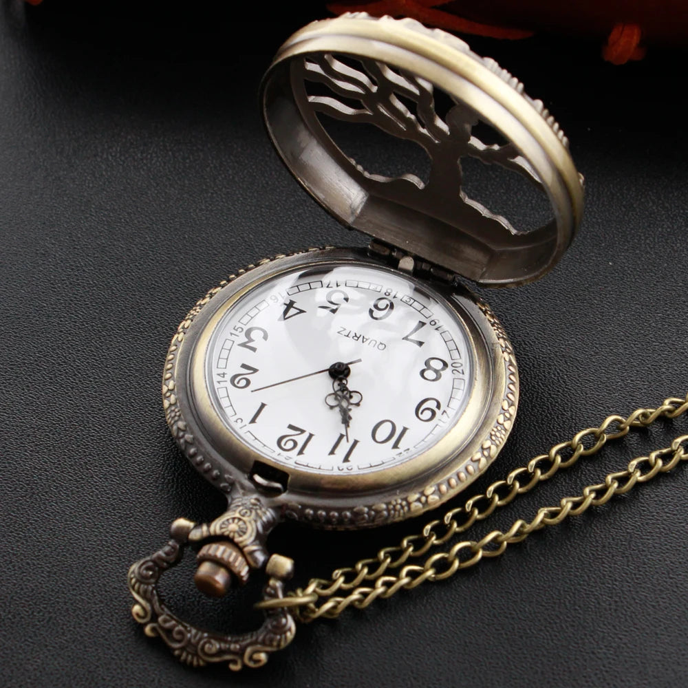 Bronze Hollow Tree of Life Quartz Pocket Watch