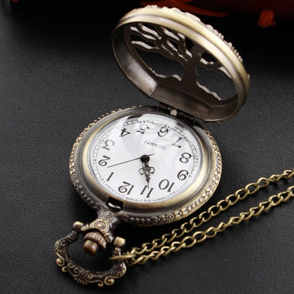 Bronze Hollow Tree of Life Quartz Pocket Watch