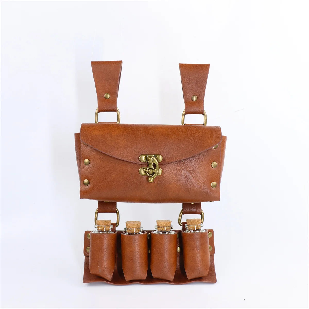 Renaissance Leather Belt Medieval Wizard Alchemy Glass Magic Bottle Cork Bottle Stopper Copper Coin Waist Bag Cosplay Belt