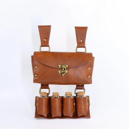 Renaissance Leather Belt Medieval Wizard Alchemy Glass Magic Bottle Cork Bottle Stopper Copper Coin Waist Bag Cosplay Belt
