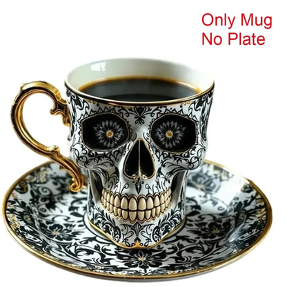 Skull Printed Resin Coffee Cups and Saucers