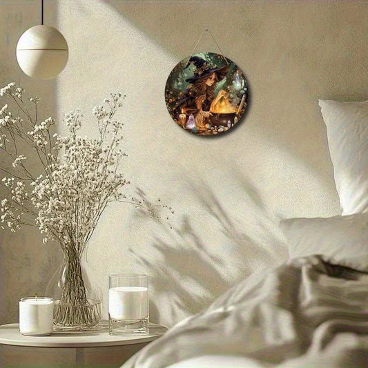 Witch Theme Round Wooden Sign