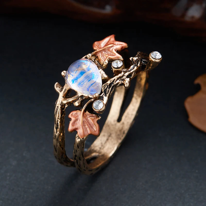 Creative Retro Niche Exquisite Branch Maple Leaf Ring Women's Fashion Creative Holiday Party Valentine's Day Jewelry Accessories