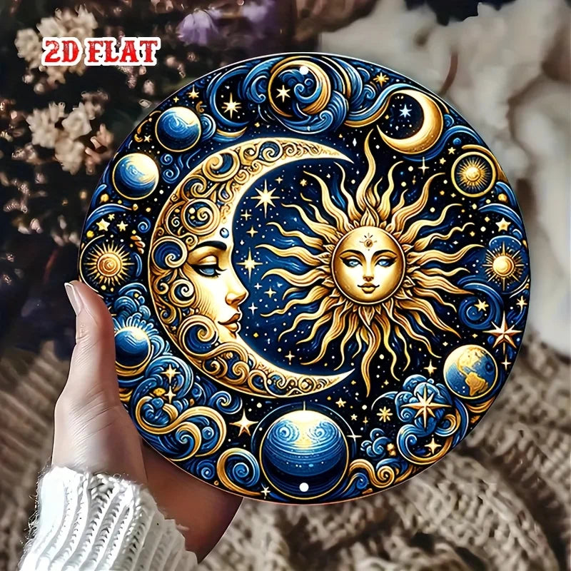 Vintage Metal Sign Celestial Sun and Moon Design