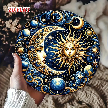Vintage Metal Sign Celestial Sun and Moon Design