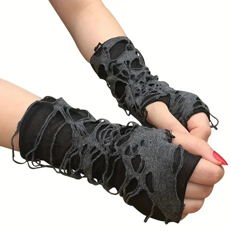 New Hot Sale Fashionable Simple Gothic Fingerless Gloves Unisex Tear Design Stretchy for Party Preparation and Durable