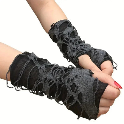 New Hot Sale Fashionable Simple Gothic Fingerless Gloves Unisex Tear Design Stretchy for Party Preparation and Durable