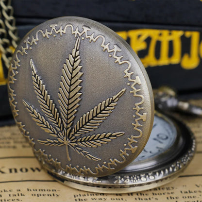 Vintage Maple Leaf Engraved Quartz Pocket Watch