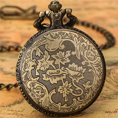 Hollow Sun Rhinestone Decorated Chic Bronze Quartz Pocket Watch Men Women Black Starry Roman Numerals Fob Chain Pendant Clock
