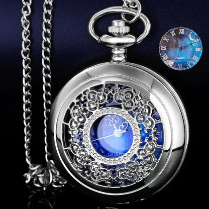 Antique Design Blue Dial Quartz Pocket Watch