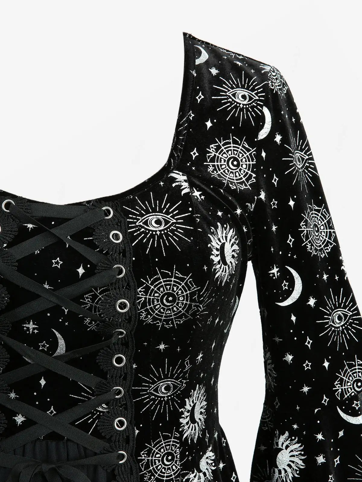 Gothic Sun Moon Star Printed Dress