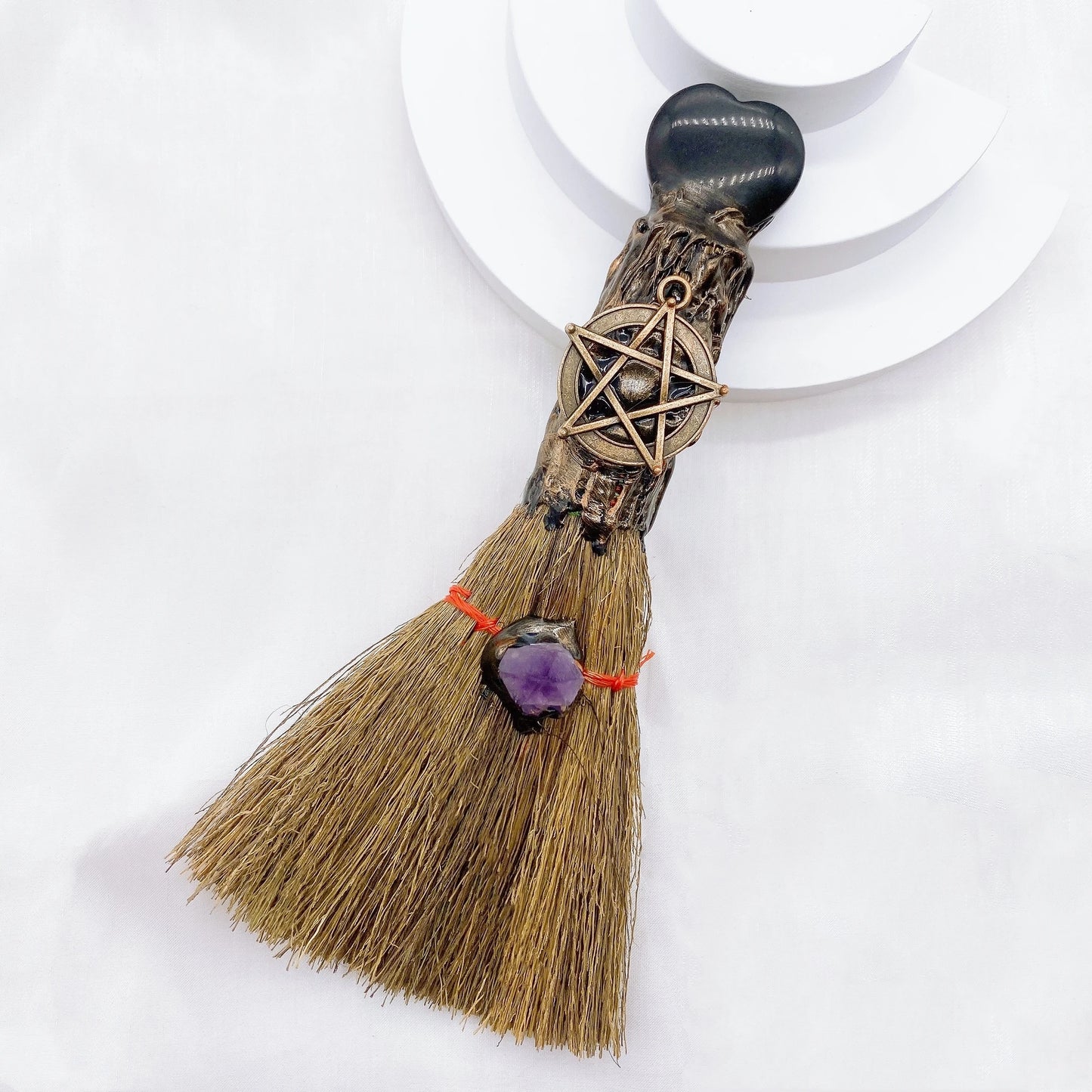 Natural Amethyst Crystal Love Heart Magic Broom