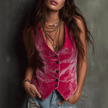 Velvet Lace Patchwork Tank Top Sleeveless