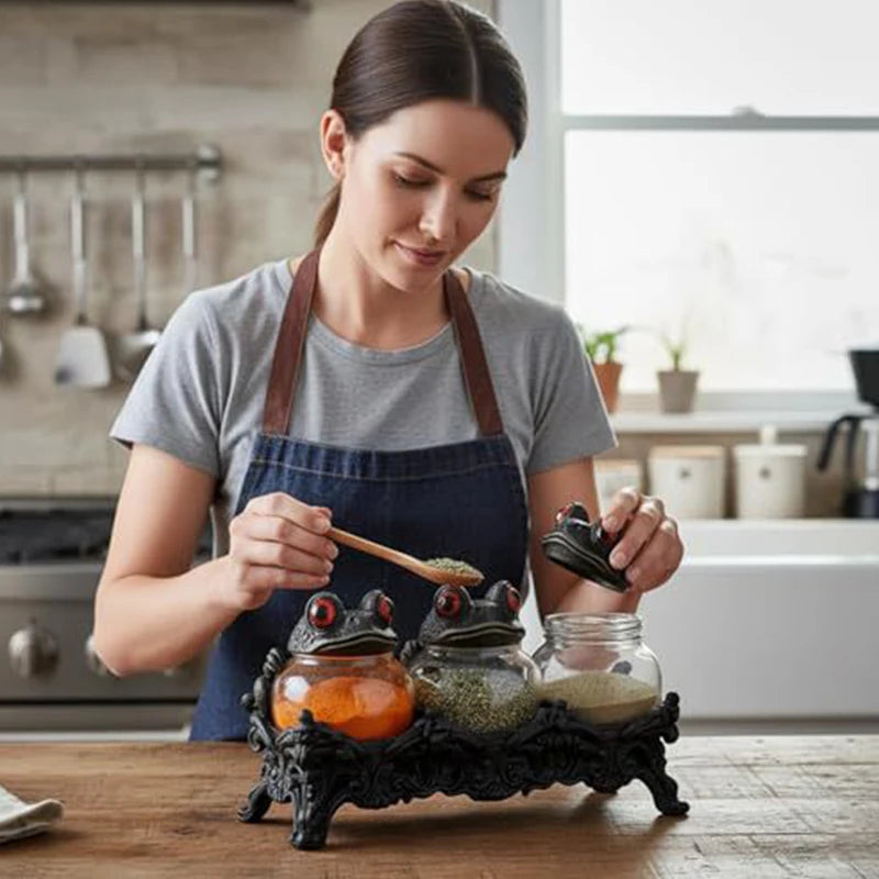 Frog-Lid Apothecary Spice Jars