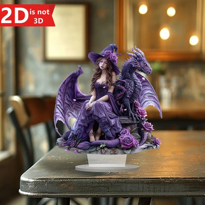 2D Bohemian witch & dragon desktop decor for home, office, or café.