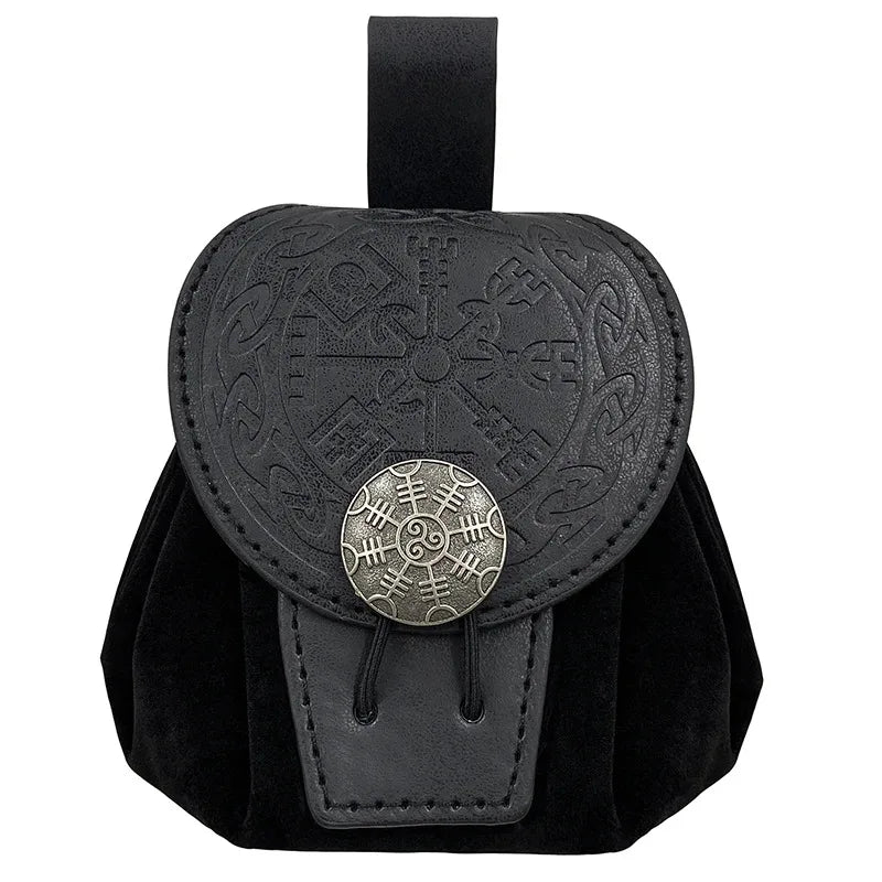 Steampunk Medieval Punk Style Fanny Packs for Men Pu Leather Coin Purse Hangable Belt Waist Bag Drawstring Hip Belt Bag Cosplay