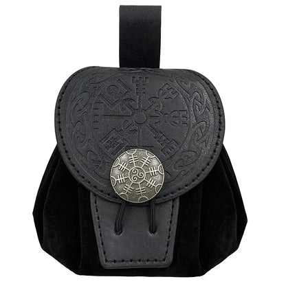 Steampunk Medieval Punk Style Fanny Packs for Men Pu Leather Coin Purse Hangable Belt Waist Bag Drawstring Hip Belt Bag Cosplay
