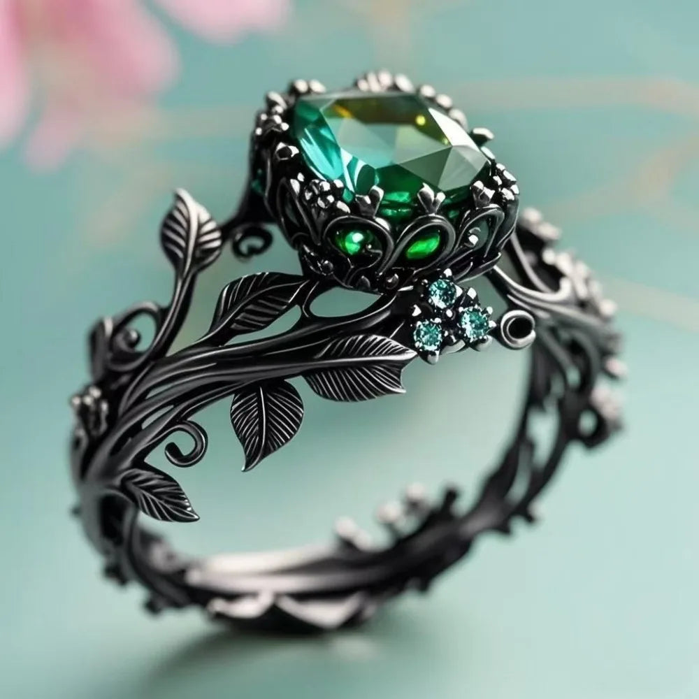 Inlaid Design Leaf Flower Ring