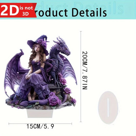 2D Bohemian witch & dragon desktop decor for home, office, or café.