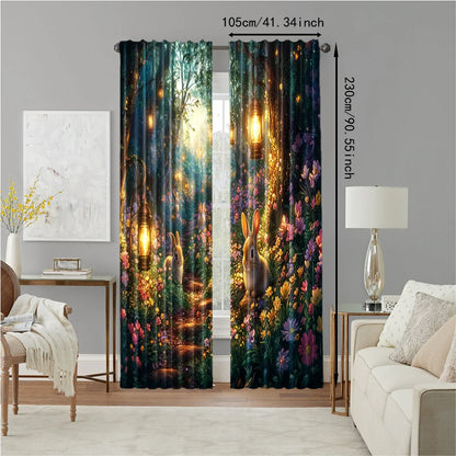 2 pcs, Polyester Curtains Spring Fairy Forest