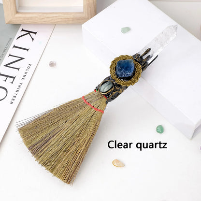1PC Natural Crystal Point Stone Amethyst Altar Witch Supplies Table Decoration Family Tree Charms Feather Broom Crafts Halloween