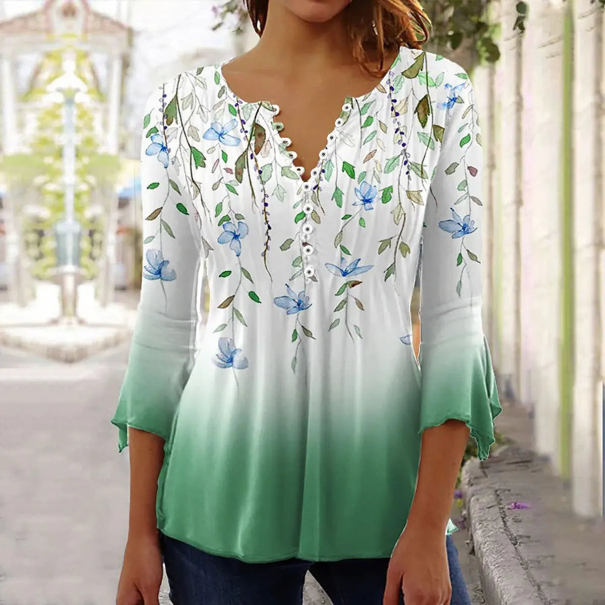 Women'S V-Neck Button-Down T-Shirt
