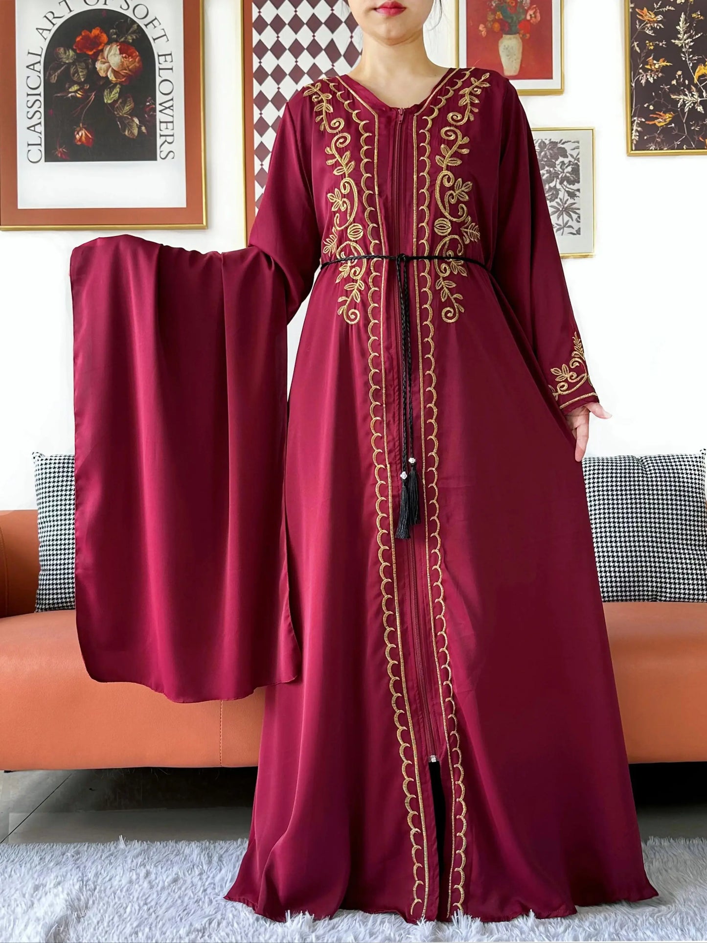Elegant Women Abaya Long Sleeve Chiffon Dress