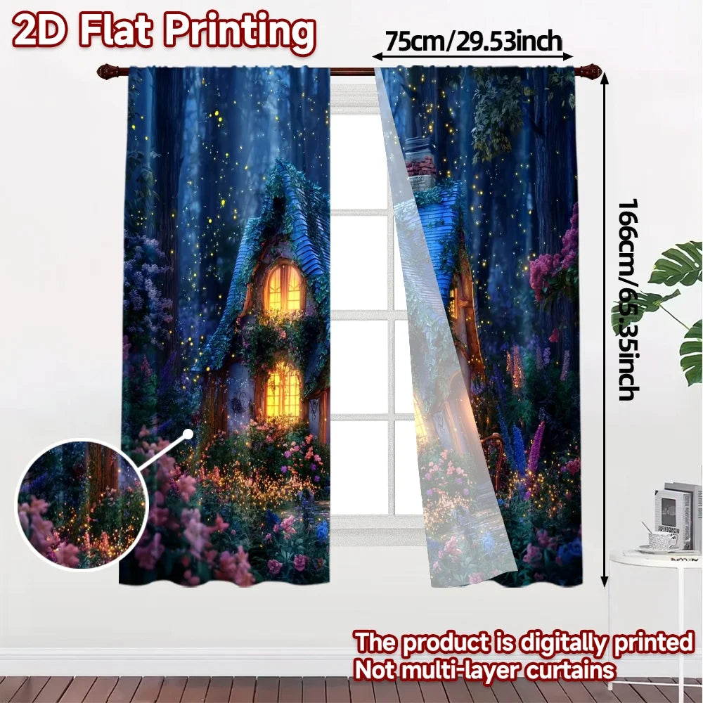 2pcs Curtains Fairy Cottage Night