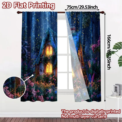 2pcs Curtains Fairy Cottage Night
