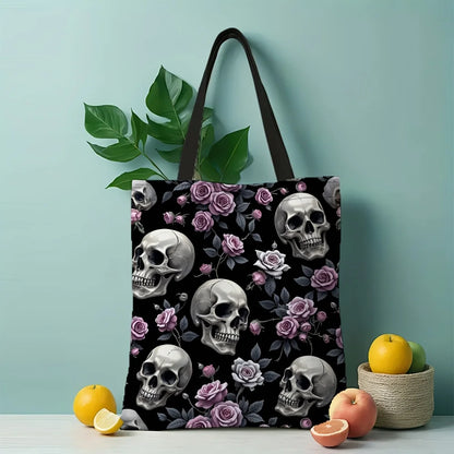 Gothic Rose Floral Skull Tote Bag