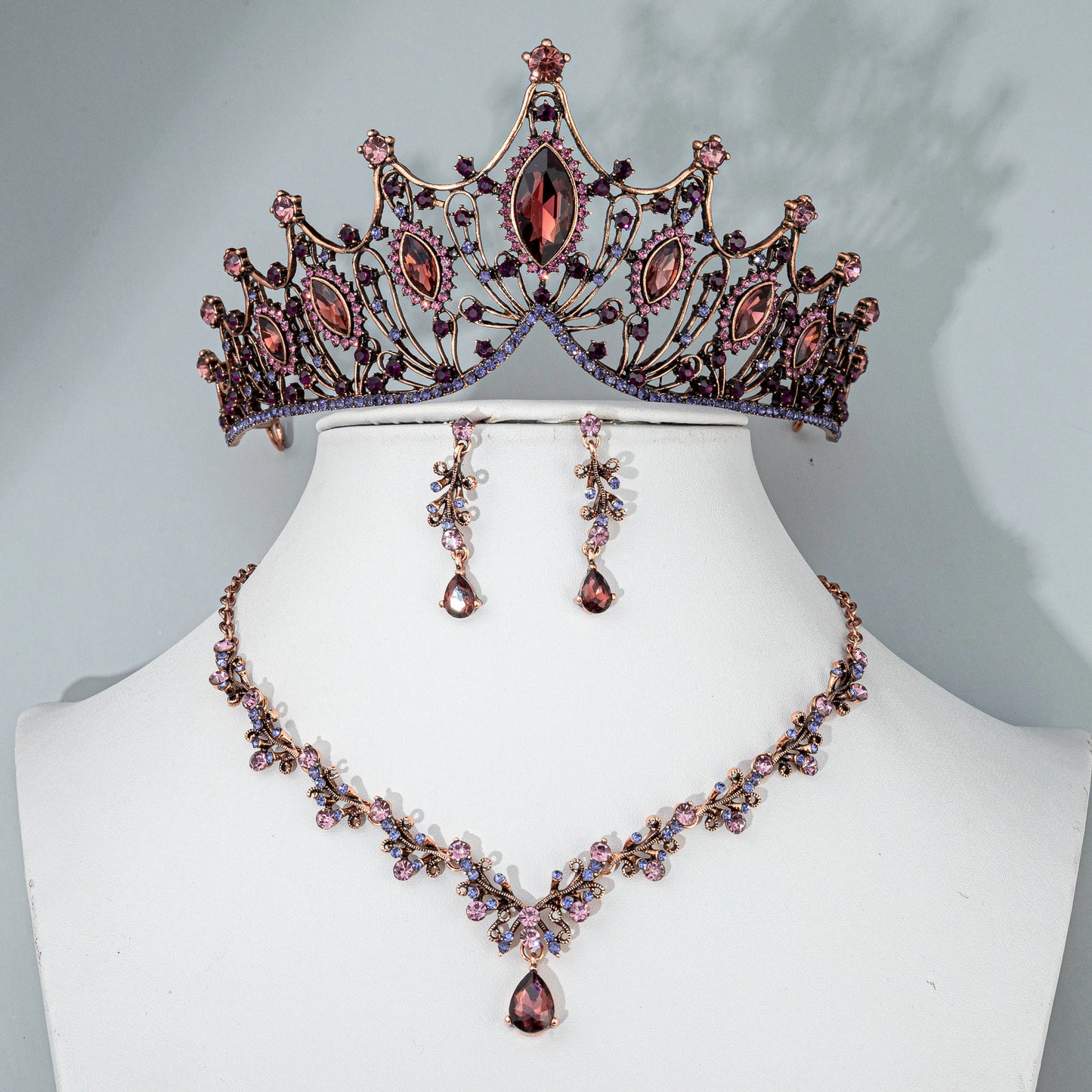 Vintage Crystal Geometric Necklace And Earrings Set