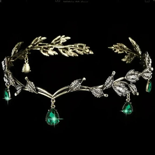 Vintage Bronze Emerald Green Fairy Crown