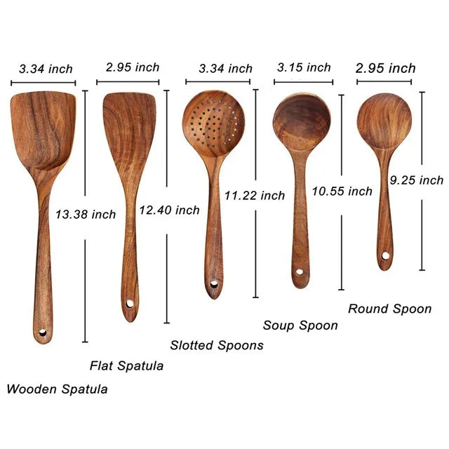 Wooden Cooking Spoons Smooth Teak