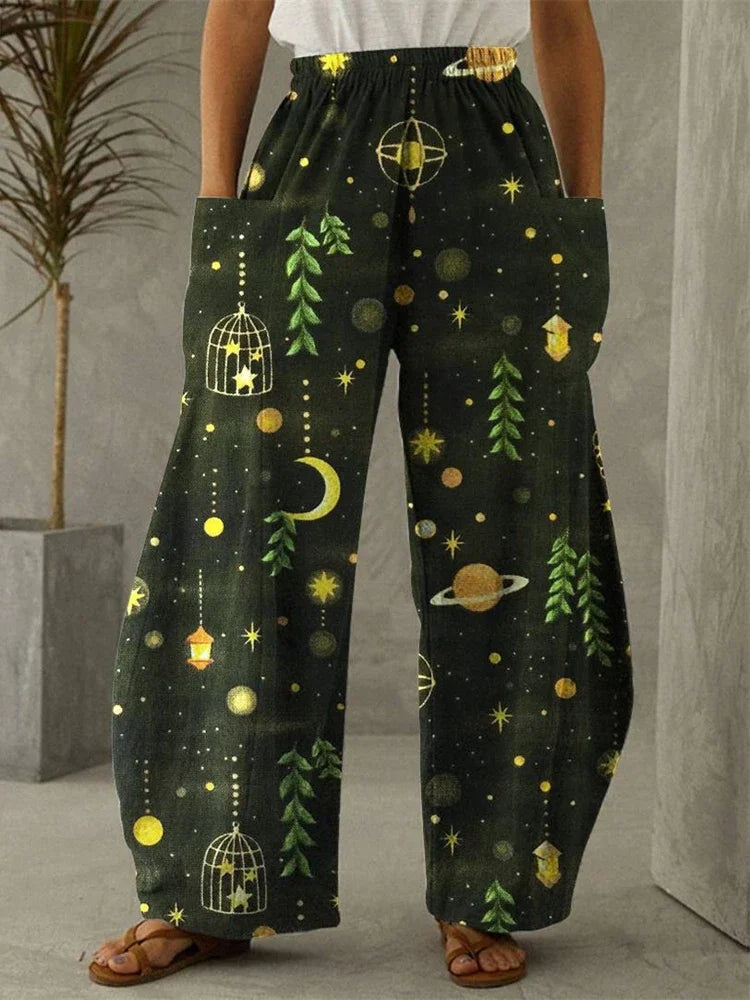 Galaxy Moon Stars Full Length Wide Leg Pants