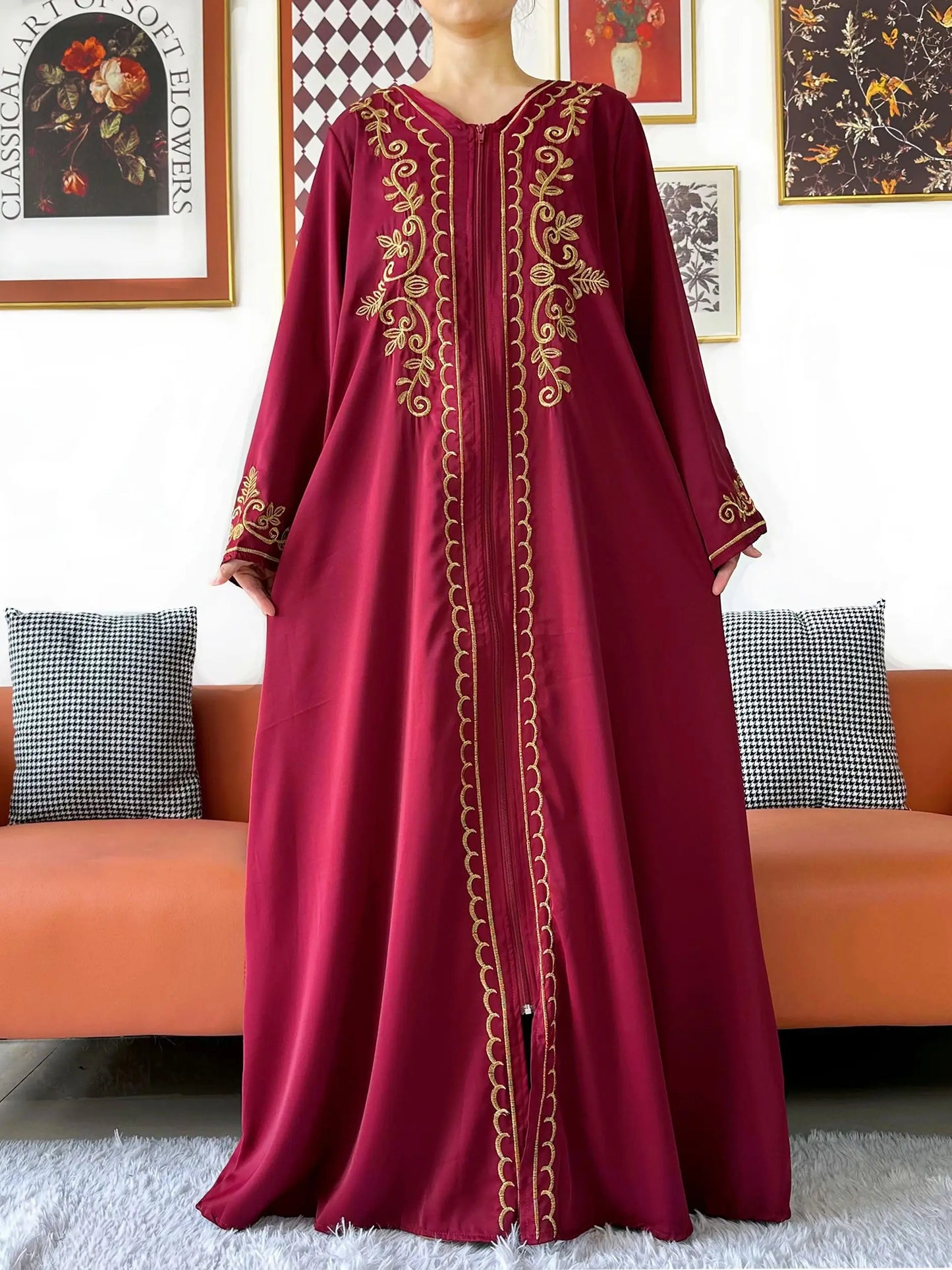 Elegant Women Abaya Long Sleeve Chiffon Dress