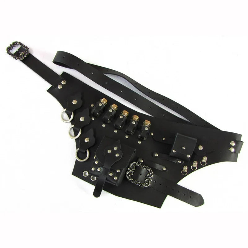 Medieval Witch Alchemist Leather Utility Belt