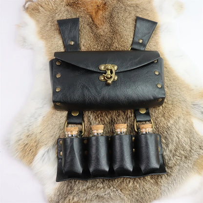 Renaissance Leather Belt Medieval Wizard Alchemy Glass Magic Bottle Cork Bottle Stopper Copper Coin Waist Bag Cosplay Belt