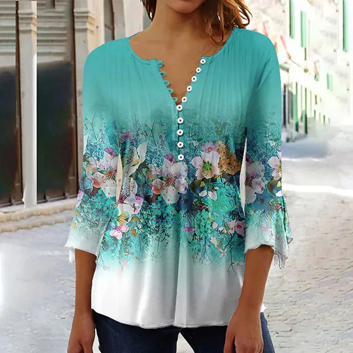 Women'S V-Neck Button-Down T-Shirt