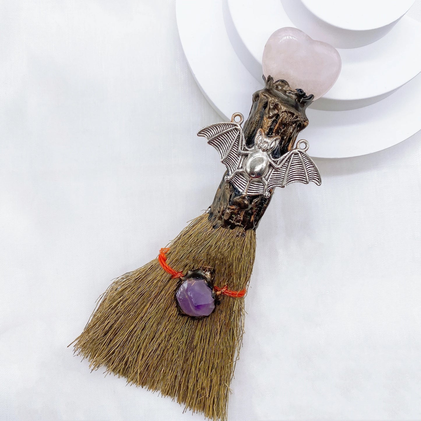 Natural Amethyst Crystal Love Heart Magic Broom