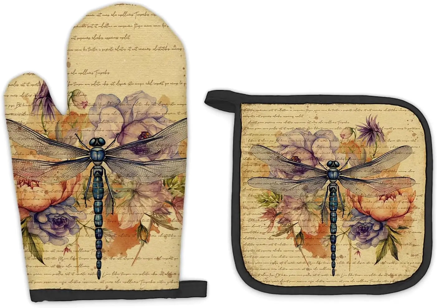 Vintage Floral Flowers Oven Mitts and Pot Holders Set